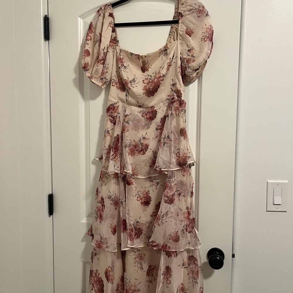 Bohme Cream and Red Floral High Low Dress